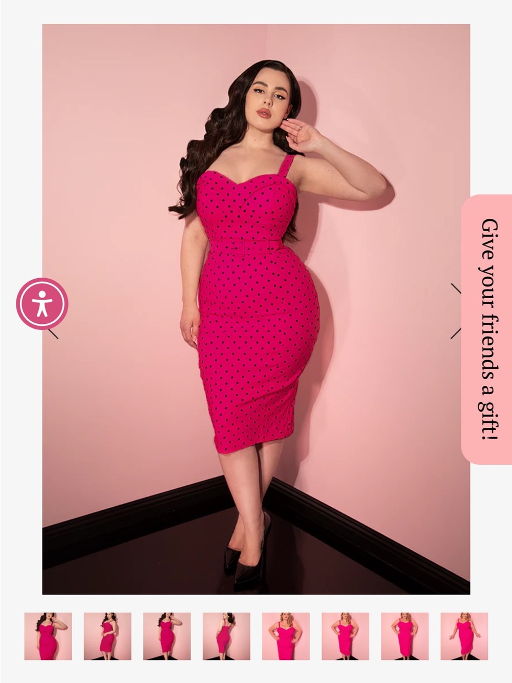 Vixen by Micheline Pitt Maneater Wiggle Dress in Hot Pink Polka Dot Size S